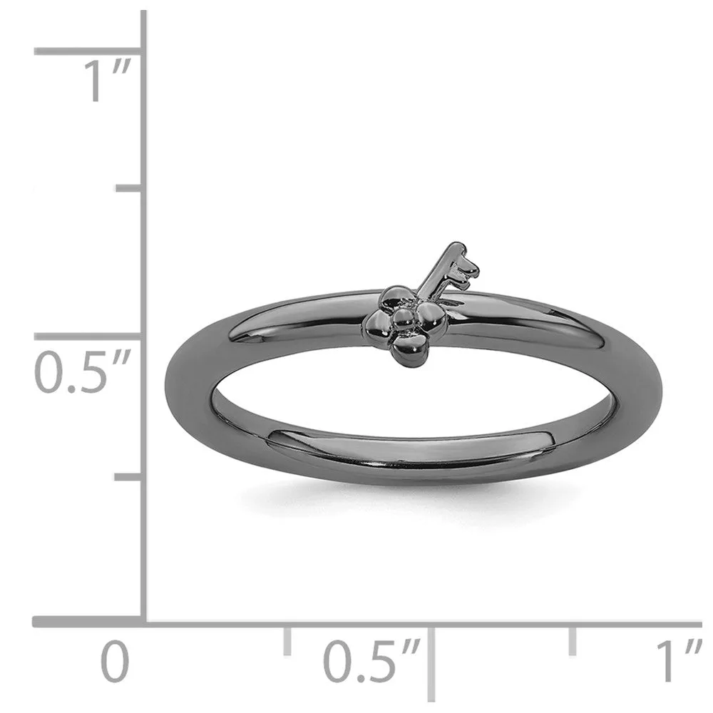 Sterling Silver Stackable Expressions Black-plated Key Ring | QSK1963