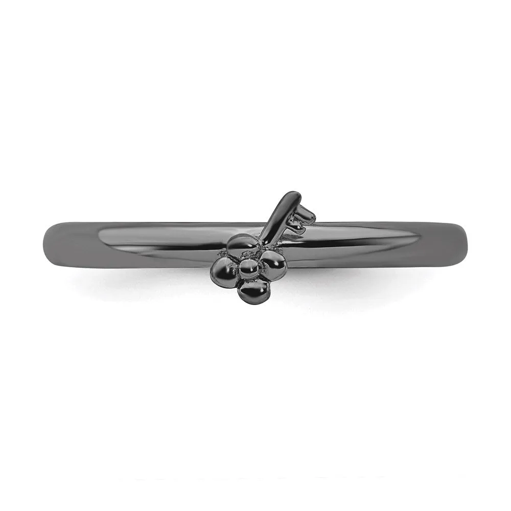 Sterling Silver Stackable Expressions Black-plated Key Ring | QSK1963