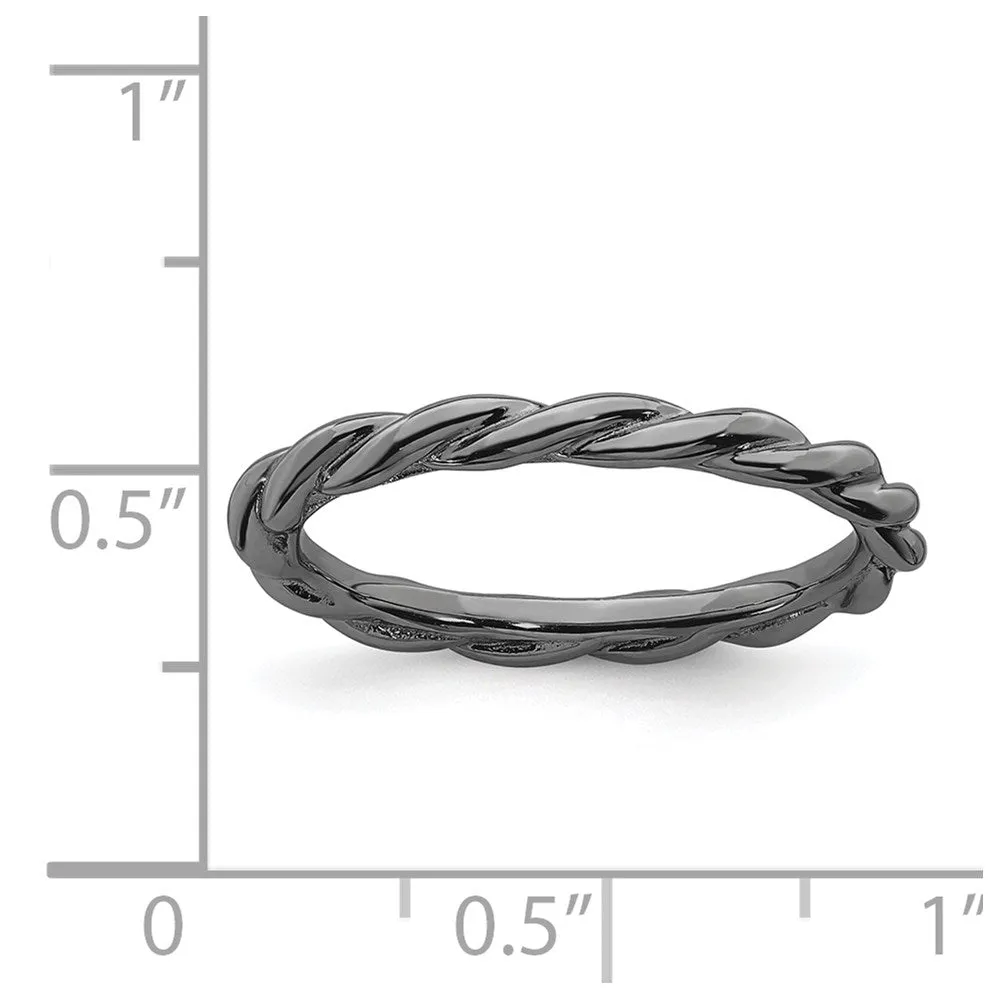 Sterling Silver Stackable Expressions Black-plated Twist Ring | QSK2007