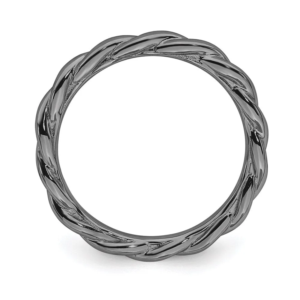 Sterling Silver Stackable Expressions Black-plated Twist Ring | QSK2007