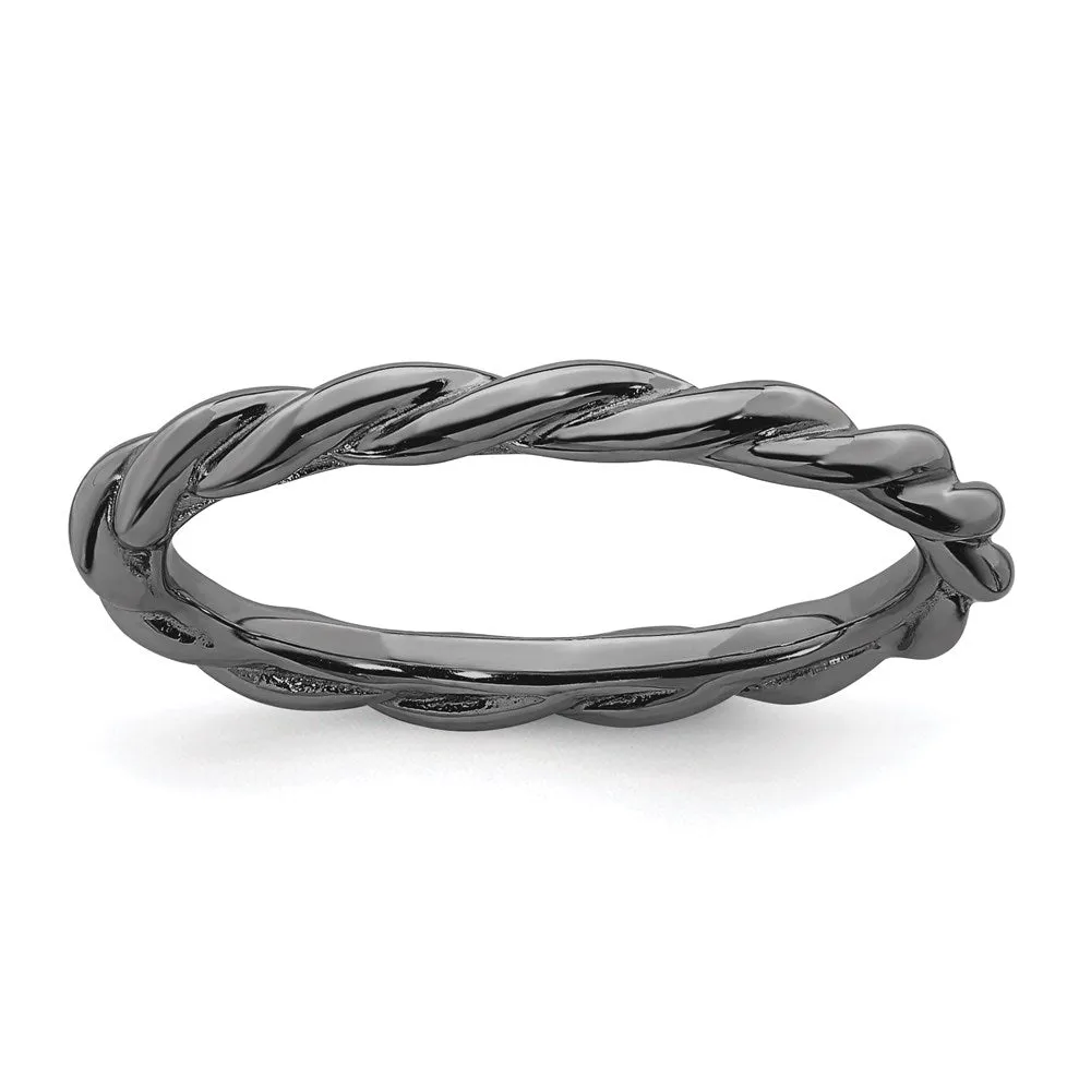 Sterling Silver Stackable Expressions Black-plated Twist Ring | QSK2007