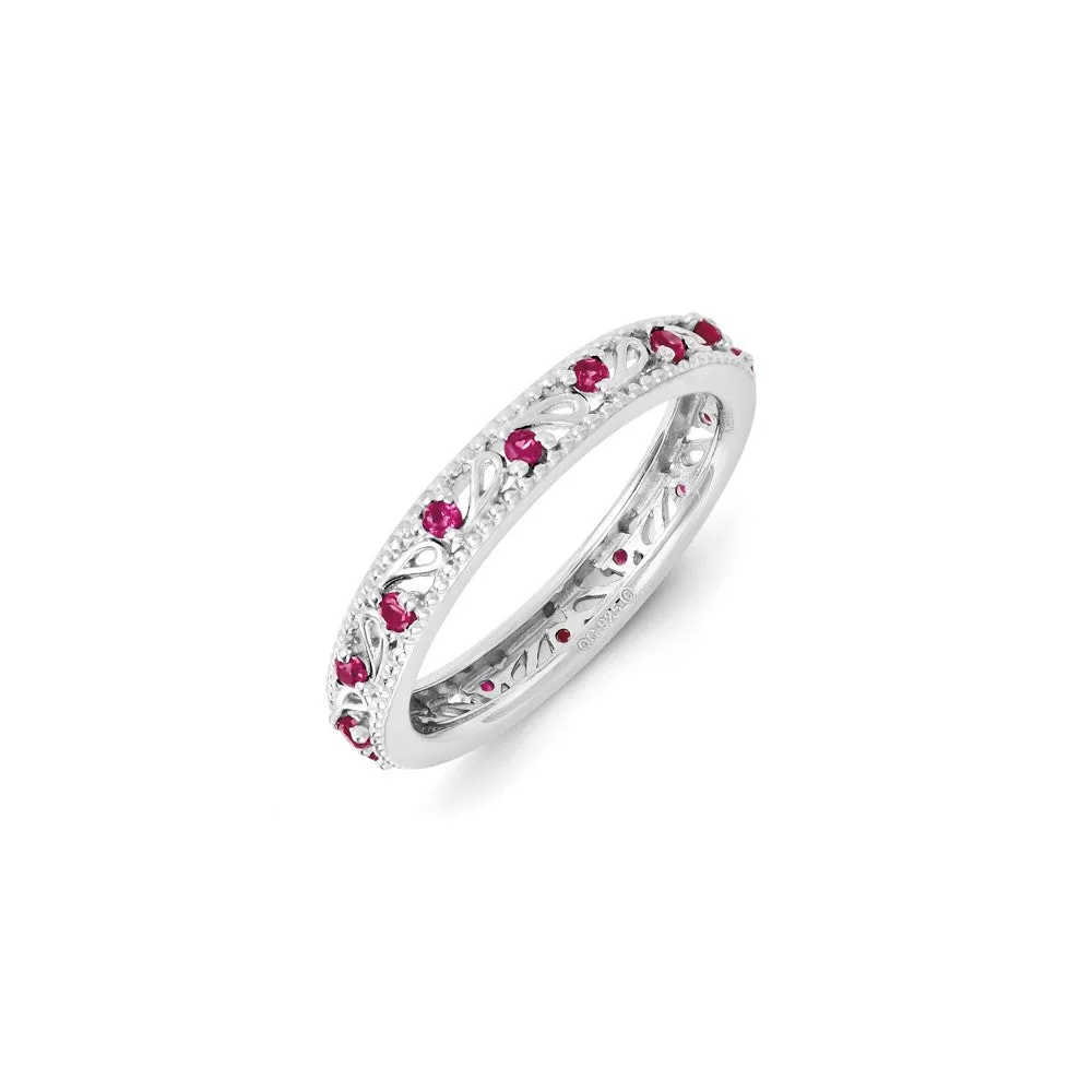 Sterling Silver Stackable Expressions Created Ruby Ring | QSK1233