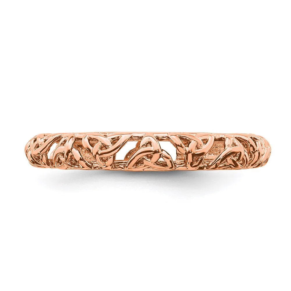 Sterling Silver Stackable Expressions Pink-plated Celtic Knot Ring | QSK2008