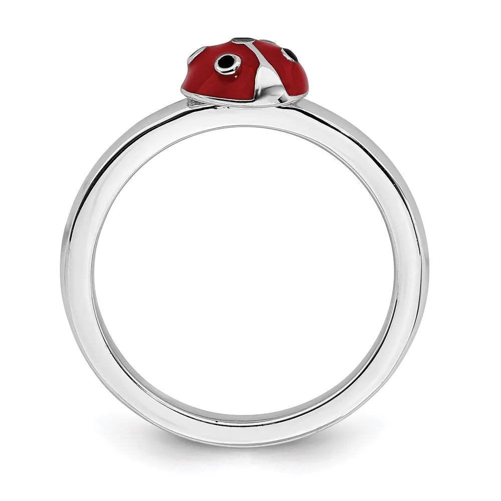 Sterling Silver Stackable Expressions Red & Black Enamel Ring | QSK1541