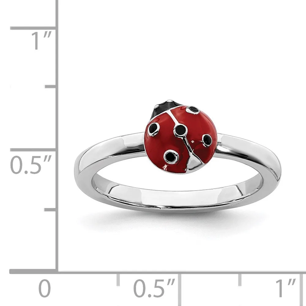 Sterling Silver Stackable Expressions Red & Black Enamel Ring | QSK1541