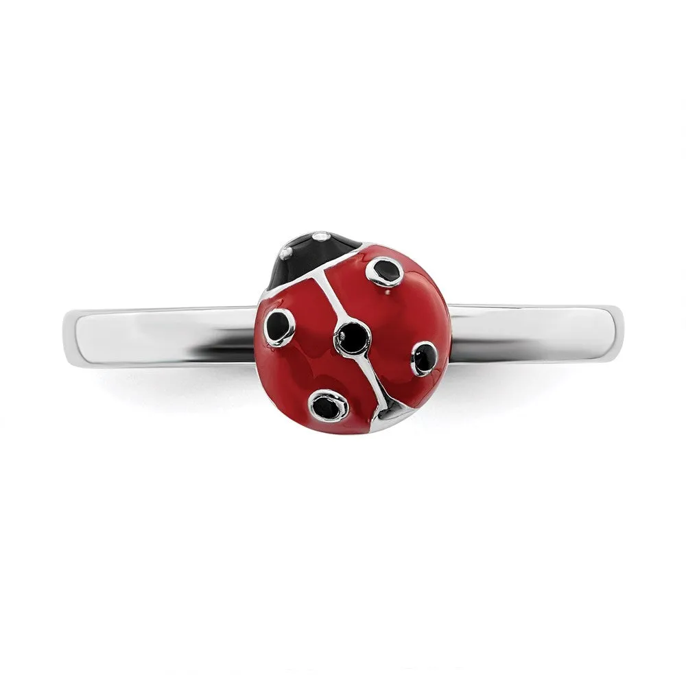 Sterling Silver Stackable Expressions Red & Black Enamel Ring | QSK1541