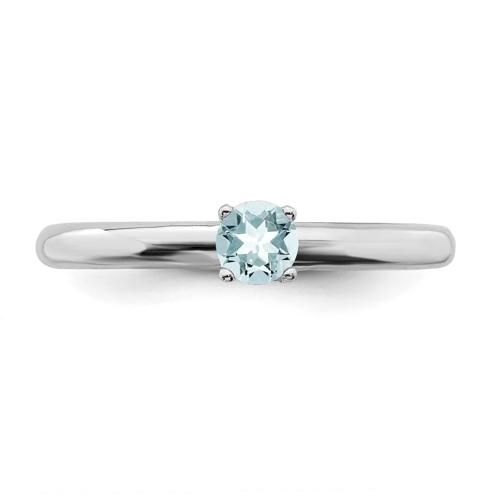 Sterling Silver Stackable Expressions Rhodium Aquamarine Ring | QSK190