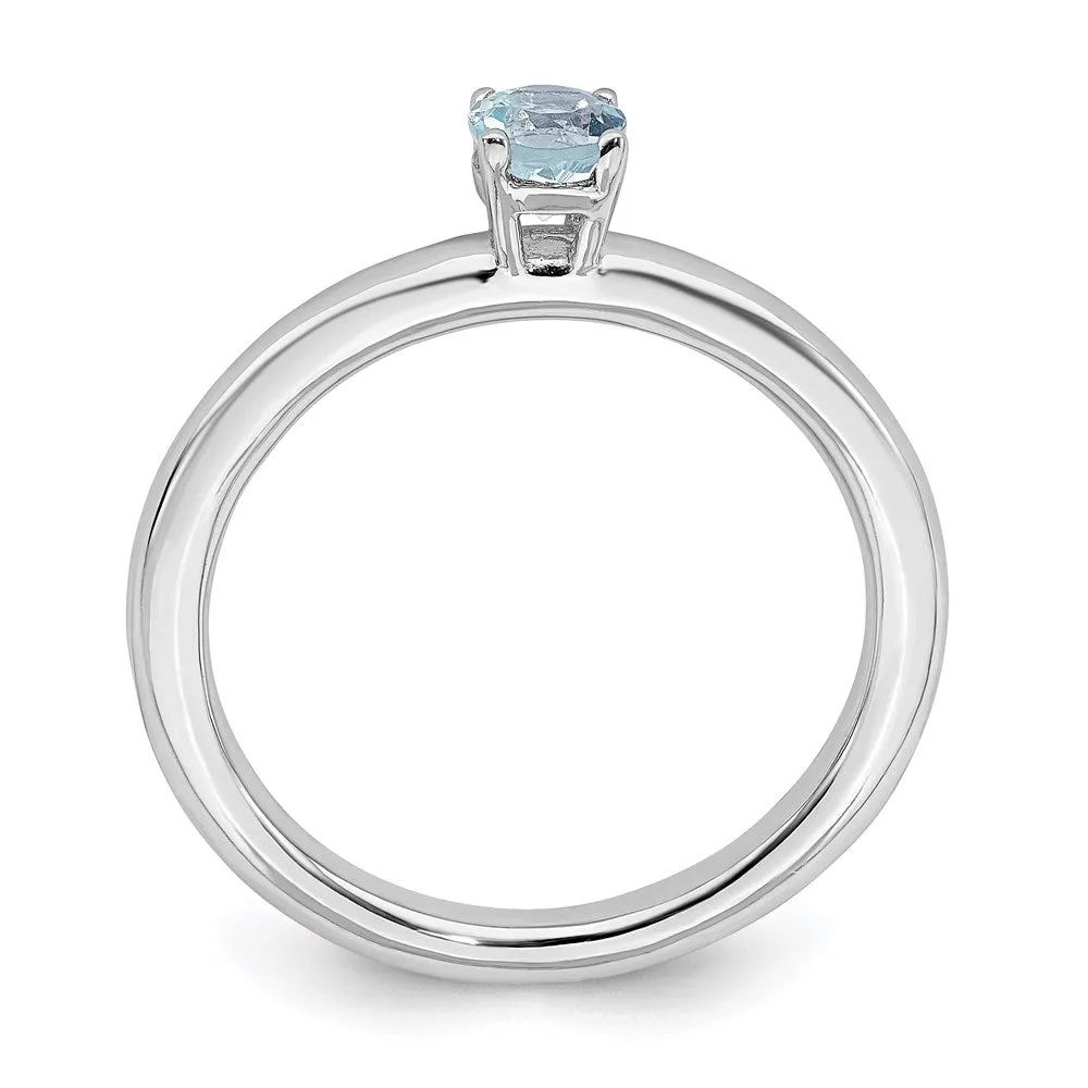 Sterling Silver Stackable Expressions Rhodium Aquamarine Ring | QSK190