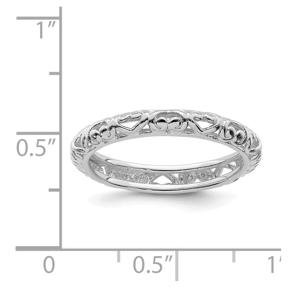 Sterling Silver Stackable Expressions Rhodium Carved Ring | QSK1611
