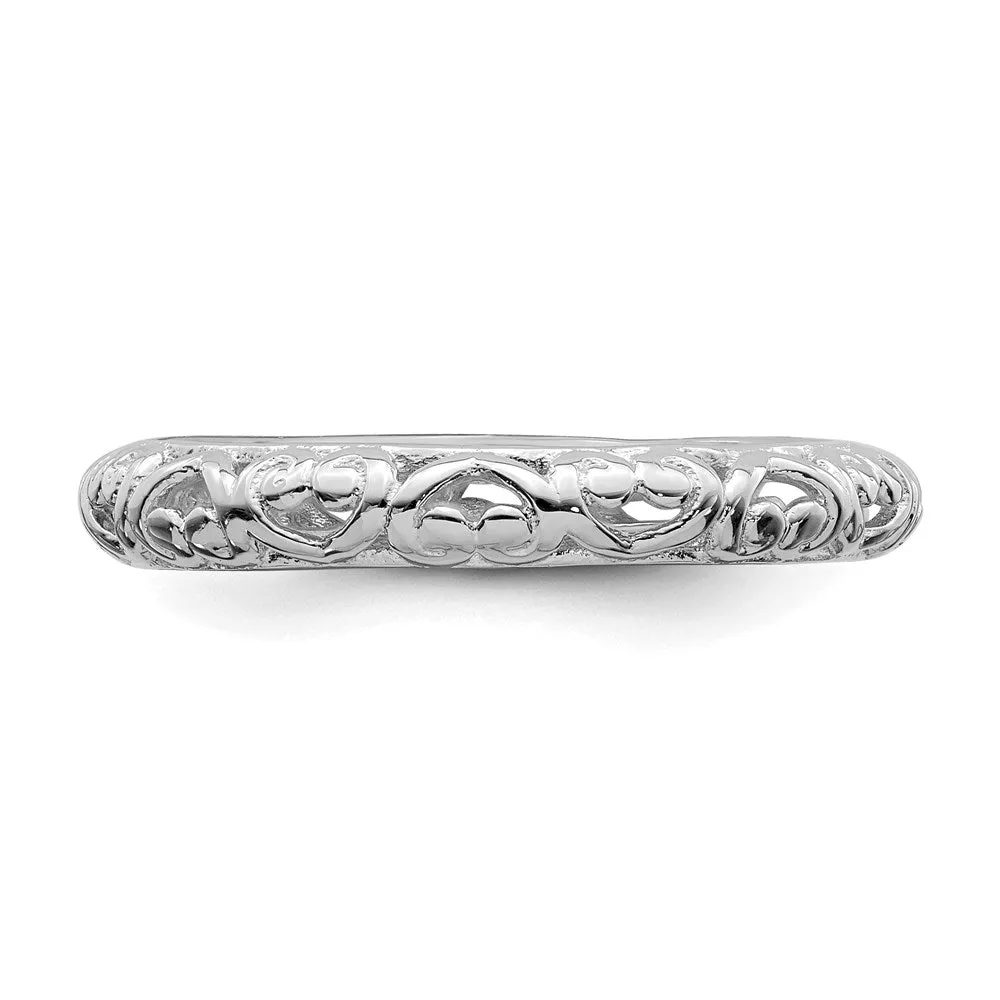 Sterling Silver Stackable Expressions Rhodium Carved Ring | QSK1611