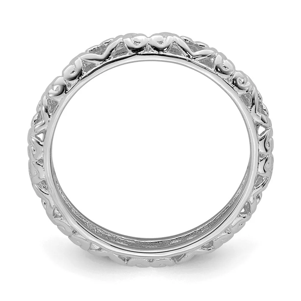Sterling Silver Stackable Expressions Rhodium Carved Ring | QSK1611
