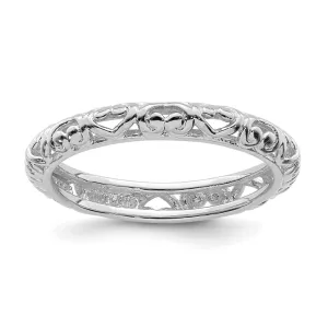 Sterling Silver Stackable Expressions Rhodium Carved Ring | QSK1611
