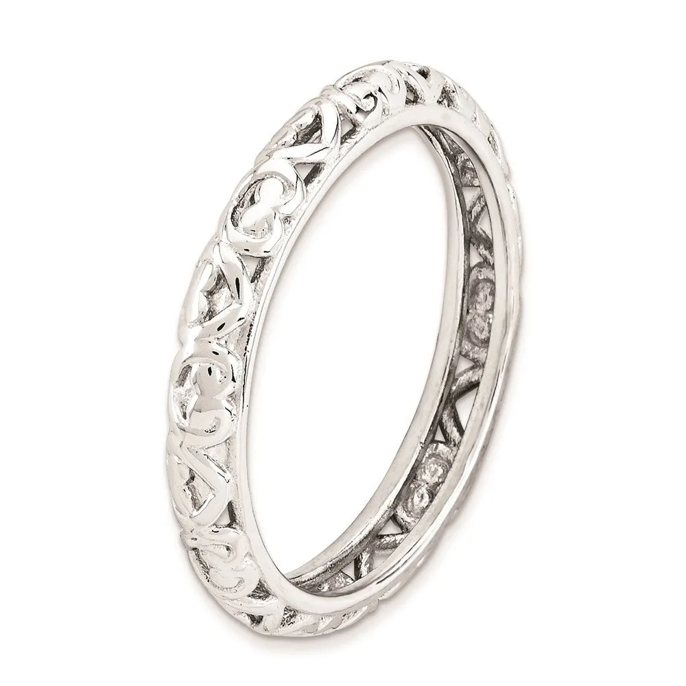 Sterling Silver Stackable Expressions Rhodium Carved Ring | QSK1611
