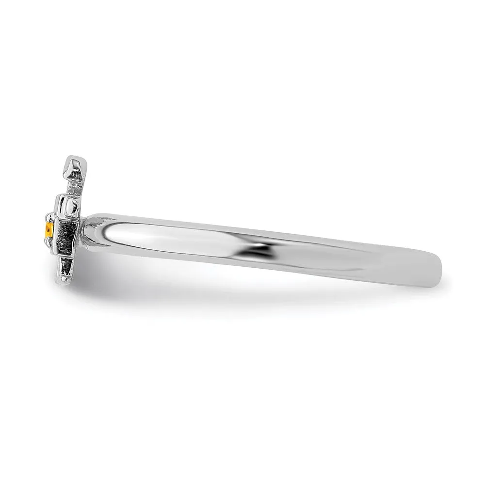 Sterling Silver Stackable Expressions Rhodium Citrine Boy Ring | QSK1921