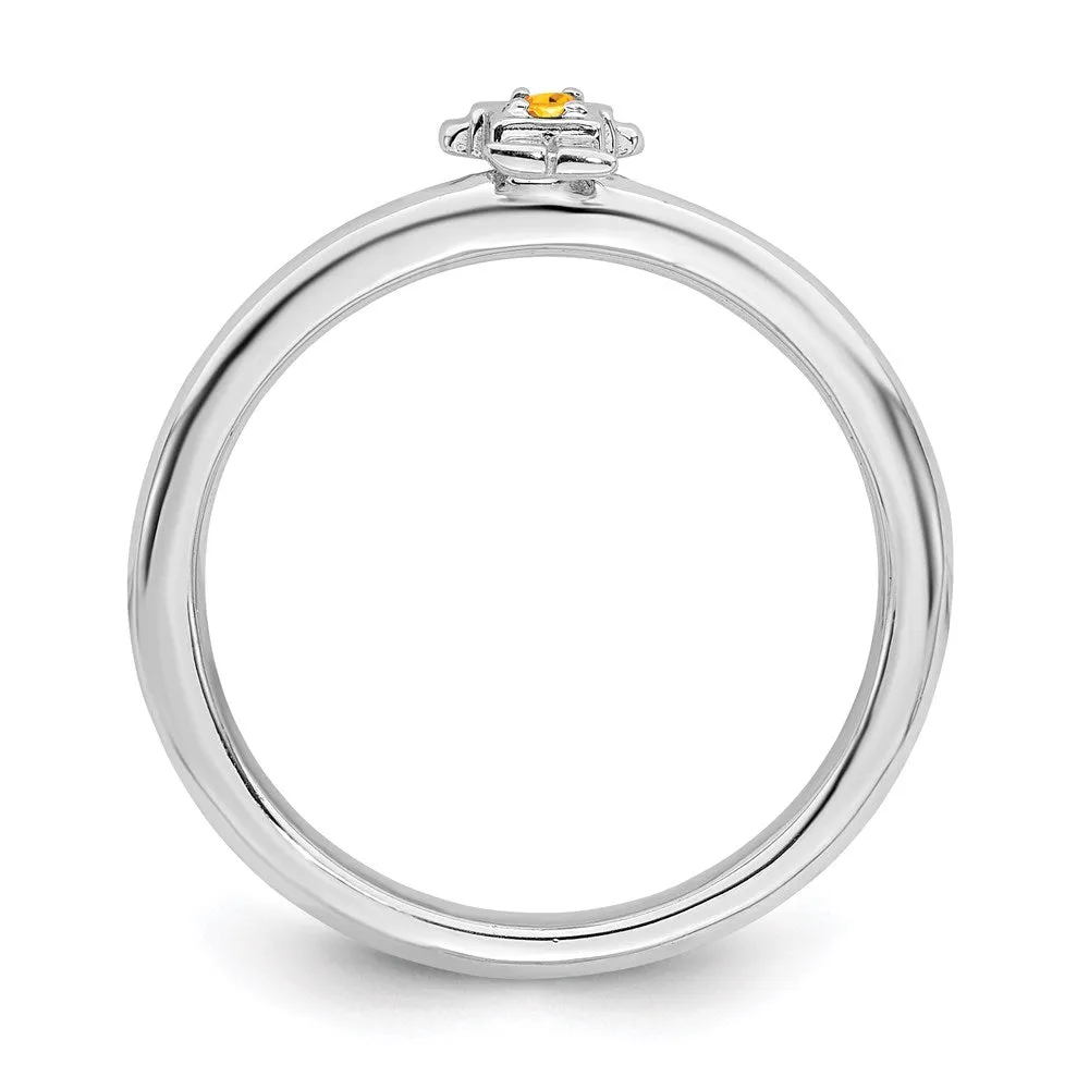 Sterling Silver Stackable Expressions Rhodium Citrine Boy Ring | QSK1921