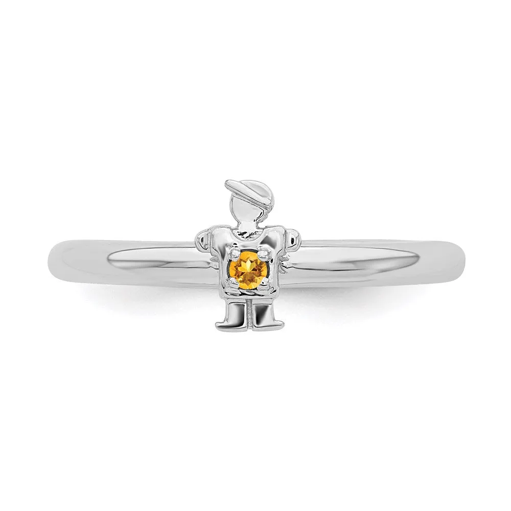 Sterling Silver Stackable Expressions Rhodium Citrine Boy Ring | QSK1921