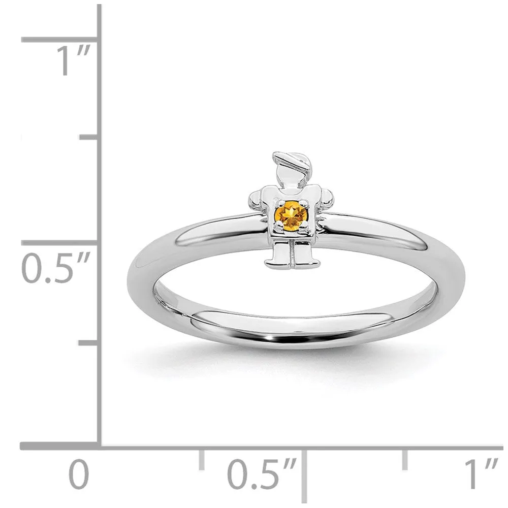 Sterling Silver Stackable Expressions Rhodium Citrine Boy Ring | QSK1921