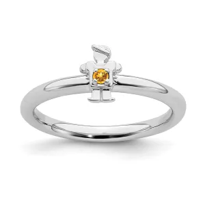 Sterling Silver Stackable Expressions Rhodium Citrine Boy Ring | QSK1921