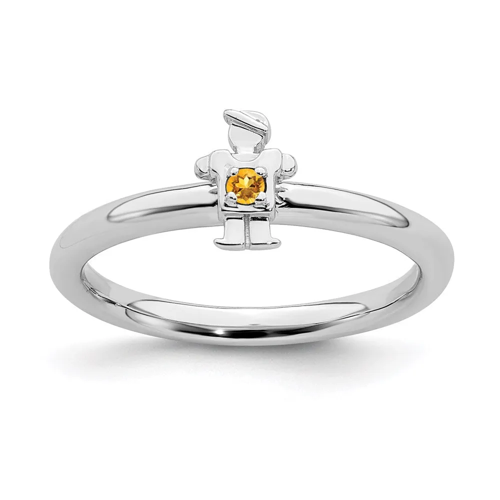 Sterling Silver Stackable Expressions Rhodium Citrine Boy Ring | QSK1921