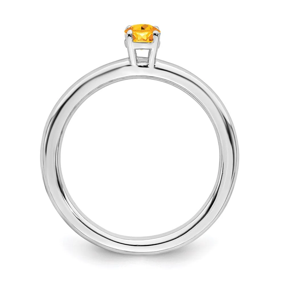 Sterling Silver Stackable Expressions Rhodium Citrine Ring | QSK1909