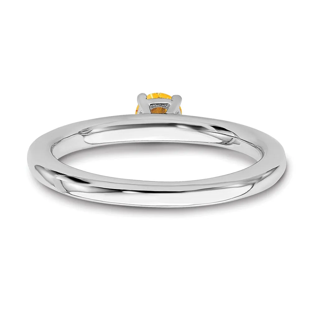 Sterling Silver Stackable Expressions Rhodium Citrine Ring | QSK1909