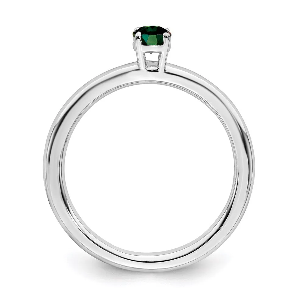 Sterling Silver Stackable Expressions Rhodium Cr. Emerald Ring | QSK1903