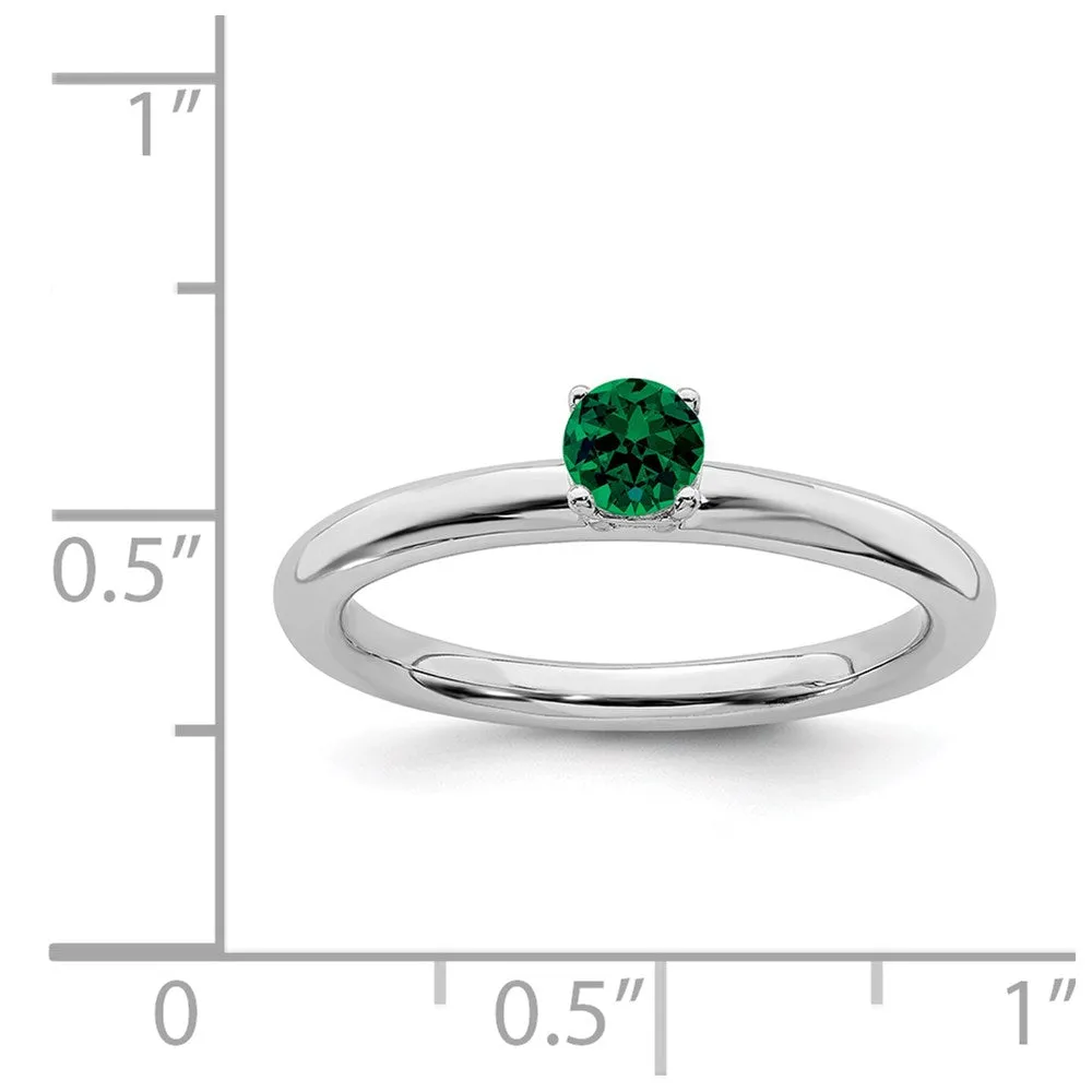 Sterling Silver Stackable Expressions Rhodium Cr. Emerald Ring | QSK1903