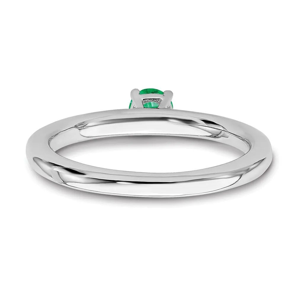 Sterling Silver Stackable Expressions Rhodium Cr. Emerald Ring | QSK1903