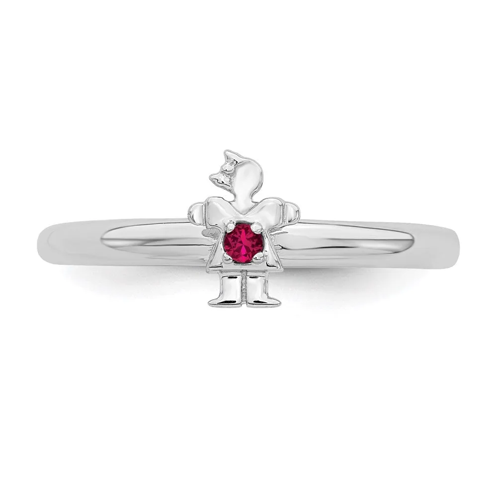 Sterling Silver Stackable Expressions Rhodium Cr. Ruby Girl Ring | QSK1929