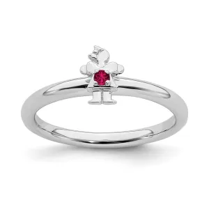 Sterling Silver Stackable Expressions Rhodium Cr. Ruby Girl Ring | QSK1929
