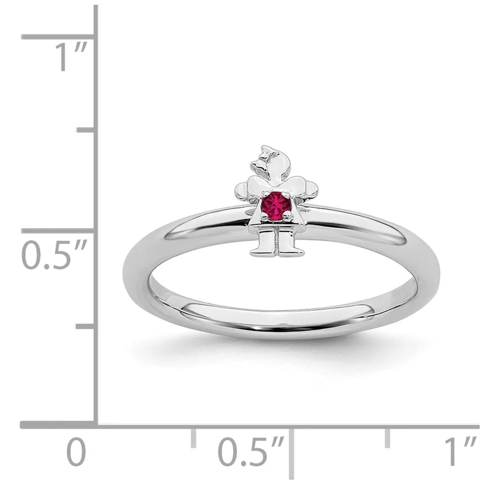 Sterling Silver Stackable Expressions Rhodium Cr. Ruby Girl Ring | QSK1929