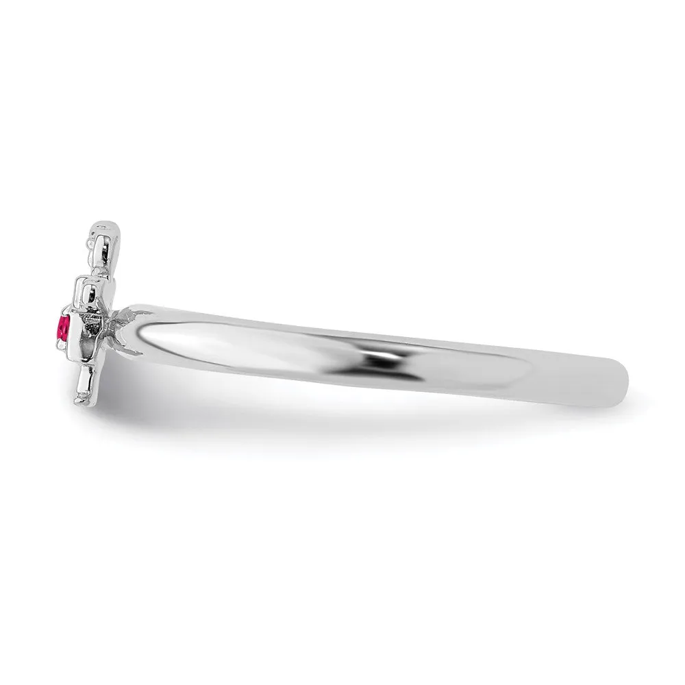 Sterling Silver Stackable Expressions Rhodium Cr. Ruby Girl Ring | QSK1929