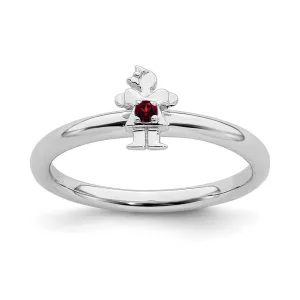Sterling Silver Stackable Expressions Rhodium Garnet Girl Ring | QSK1923