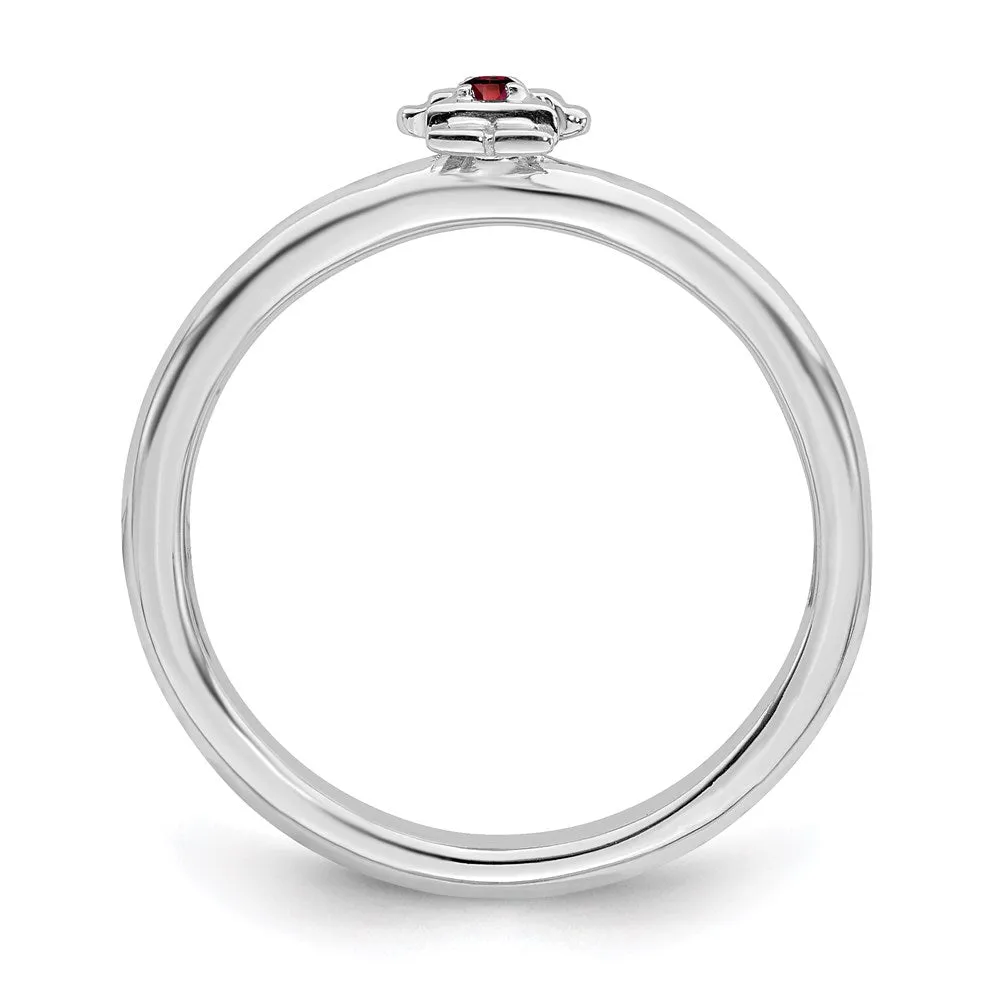 Sterling Silver Stackable Expressions Rhodium Garnet Girl Ring | QSK1923