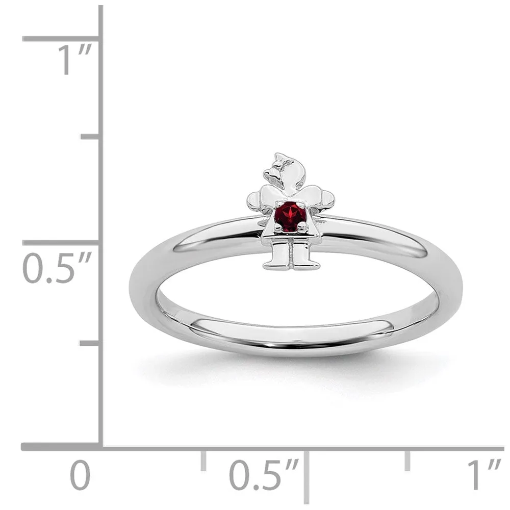 Sterling Silver Stackable Expressions Rhodium Garnet Girl Ring | QSK1923