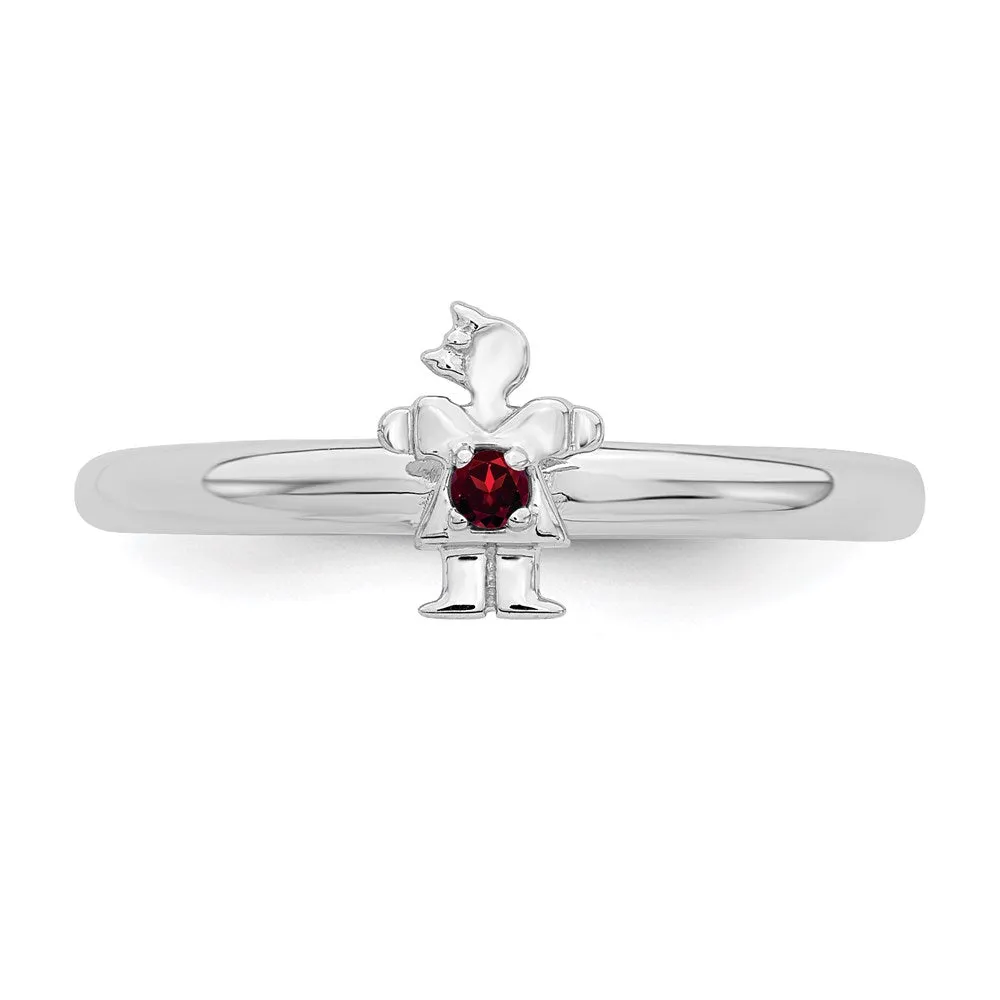 Sterling Silver Stackable Expressions Rhodium Garnet Girl Ring | QSK1923