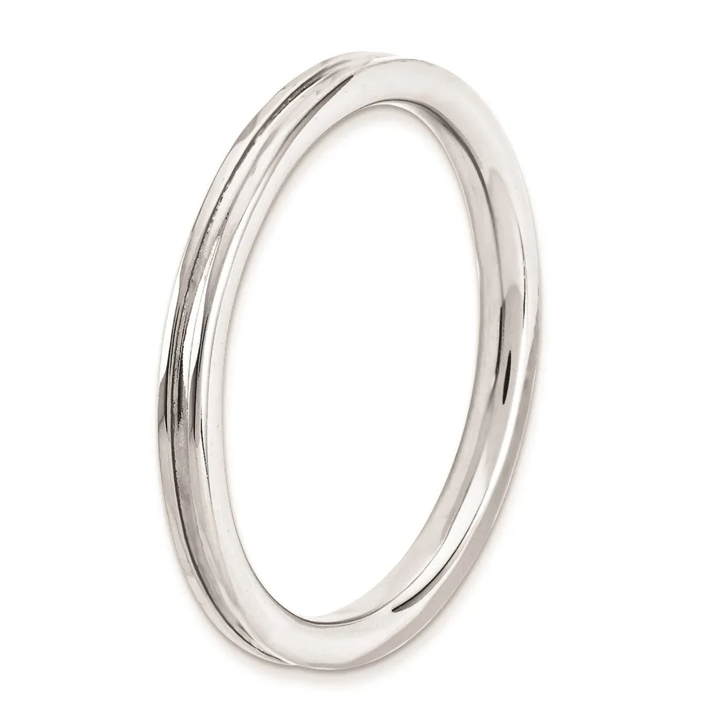 Sterling Silver Stackable Expressions Rhodium Grooved Ring | QSK227