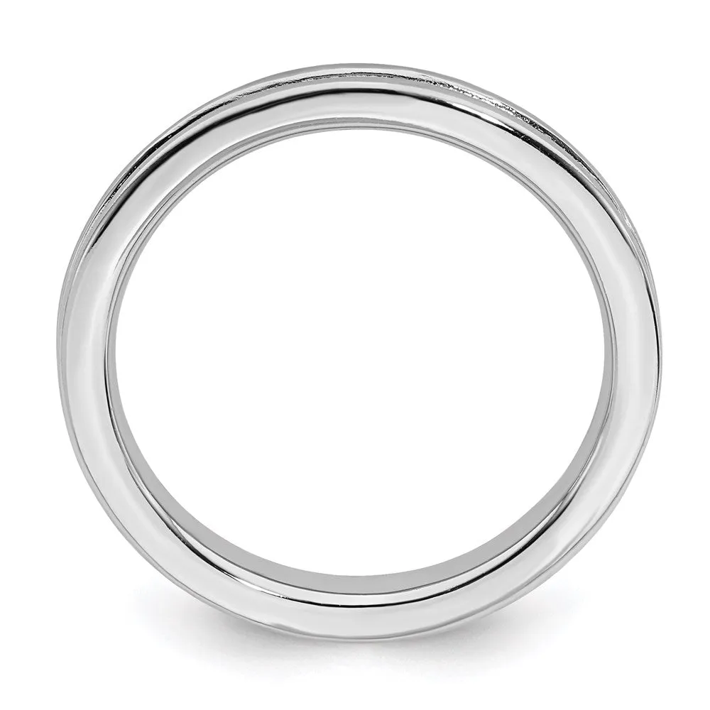 Sterling Silver Stackable Expressions Rhodium Grooved Ring | QSK227