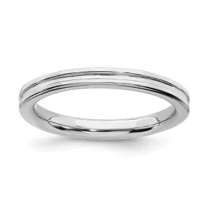 Sterling Silver Stackable Expressions Rhodium Grooved Ring | QSK227