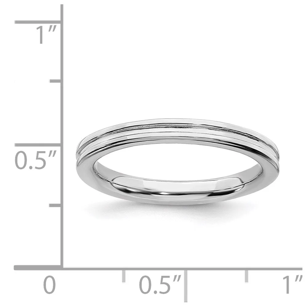 Sterling Silver Stackable Expressions Rhodium Grooved Ring | QSK227