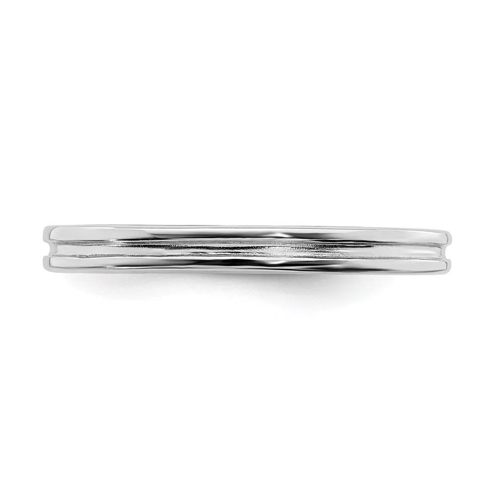 Sterling Silver Stackable Expressions Rhodium Grooved Ring | QSK227