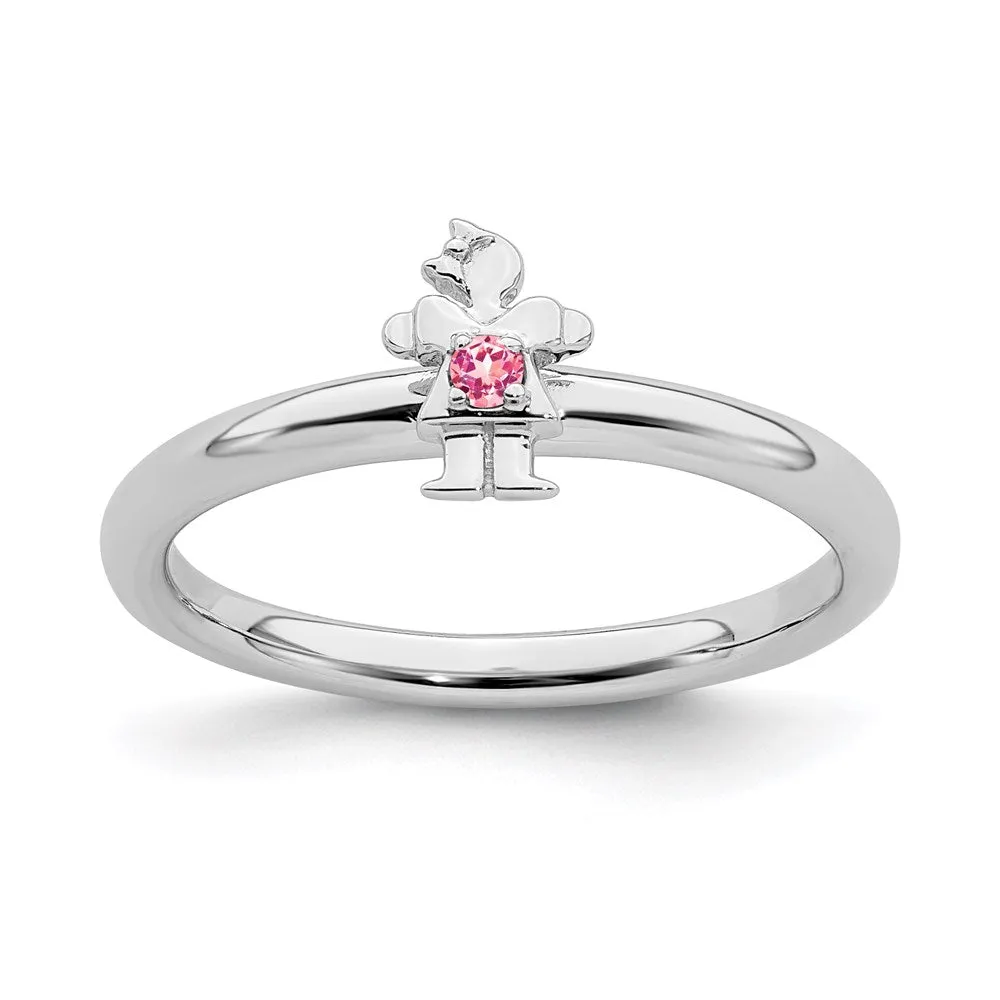 Sterling Silver Stackable Expressions Rhodium Pink Tourmaline Girl Ring | QSK1932
