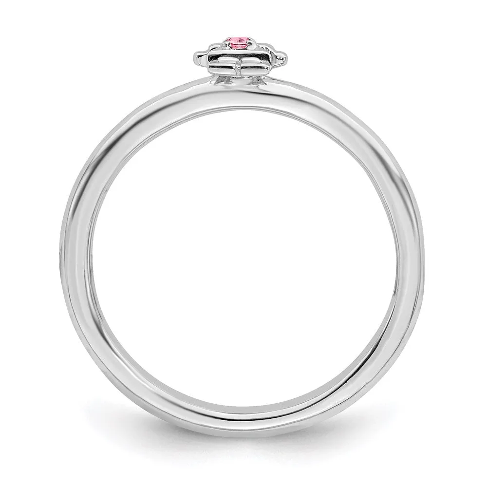 Sterling Silver Stackable Expressions Rhodium Pink Tourmaline Girl Ring | QSK1932