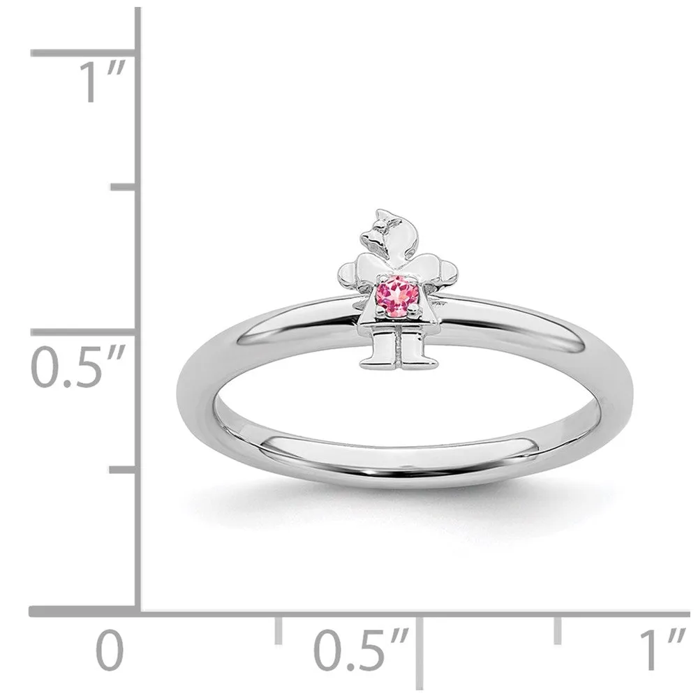 Sterling Silver Stackable Expressions Rhodium Pink Tourmaline Girl Ring | QSK1932