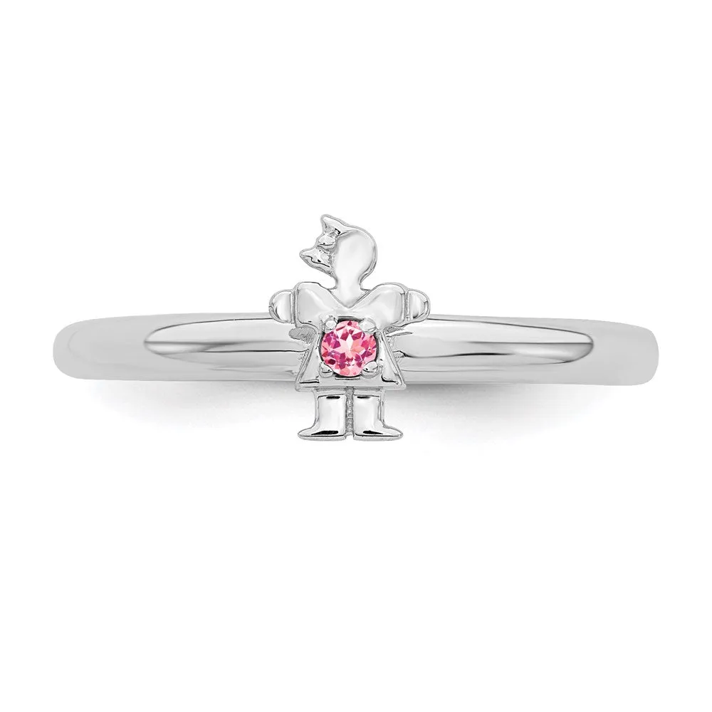 Sterling Silver Stackable Expressions Rhodium Pink Tourmaline Girl Ring | QSK1932