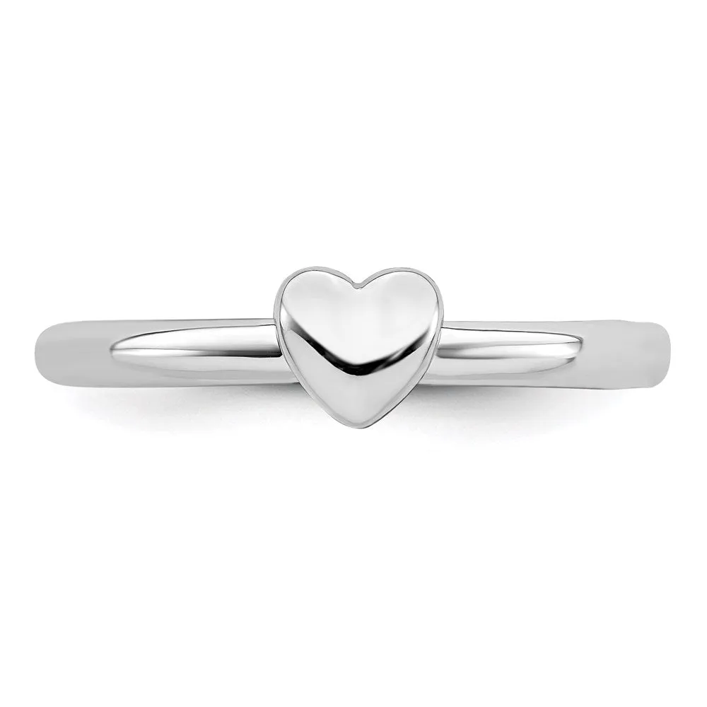 Sterling Silver Stackable Expressions Rhodium Puffed Heart Ring | QSK1989