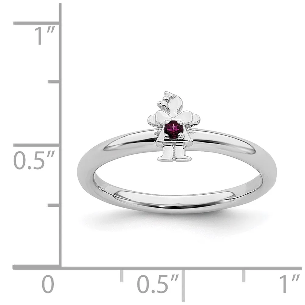 Sterling Silver Stackable Expressions Rhodium Rhodolite Garnet Girl Ring | QSK1928