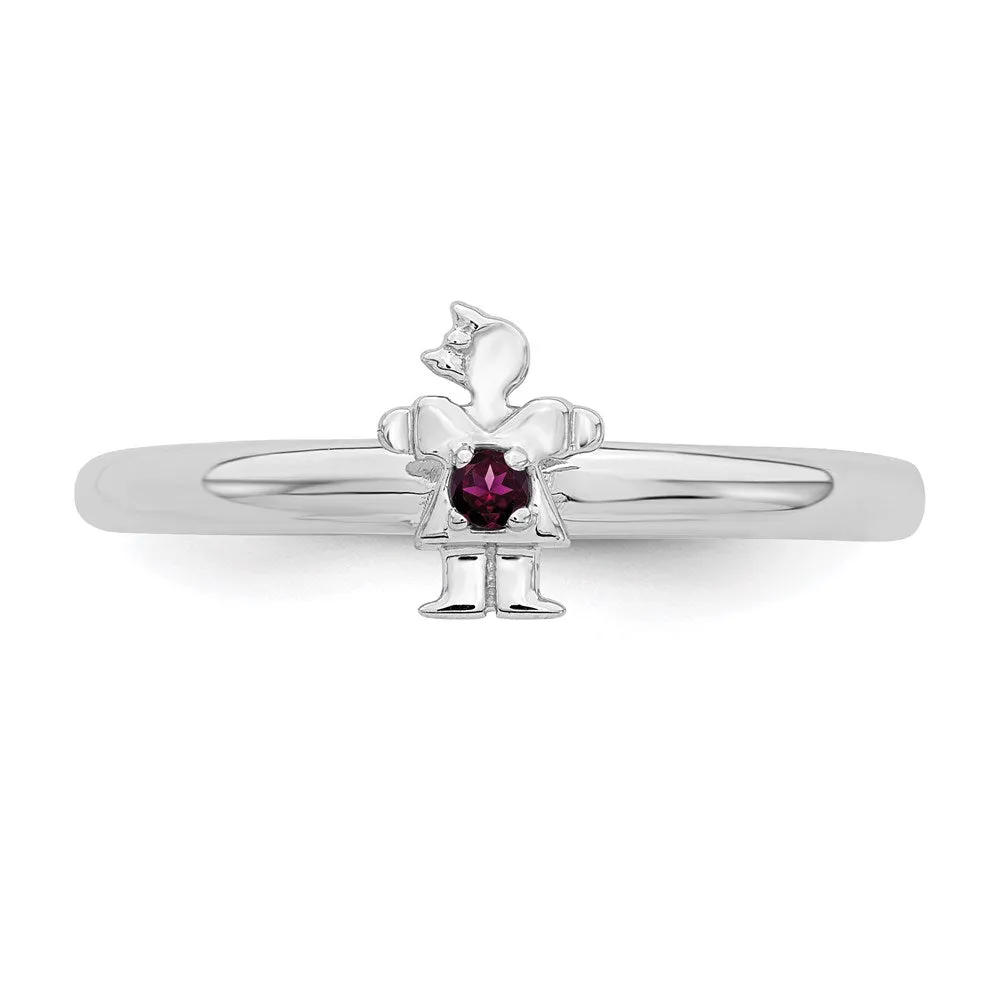 Sterling Silver Stackable Expressions Rhodium Rhodolite Garnet Girl Ring | QSK1928