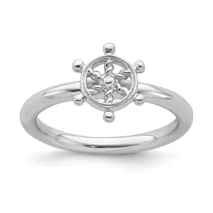 Sterling Silver Stackable Expressions Rhodium Ship's Wheel Ring | QSK1944