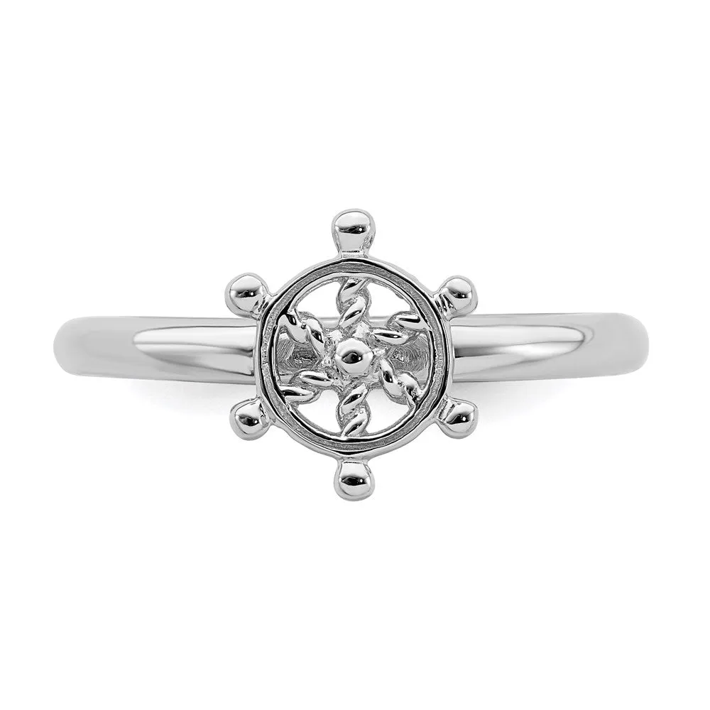 Sterling Silver Stackable Expressions Rhodium Ship's Wheel Ring | QSK1944